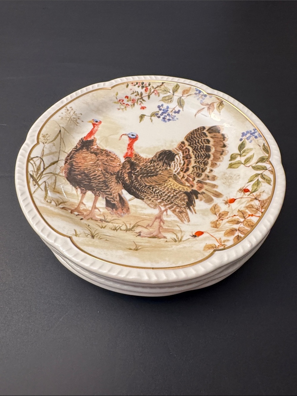 NWOT 4pc Potter's Studio Scalloped Stoneware  Turkey Salad Plates - 8.25" - Picture 4 of 10
